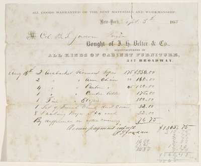 कर्नल बीएस जॉर्डन को बिक्री का बिल, 5 सितंबर, 1855 (कागज पर स्याही) द्वारा JH बेल्टर और Co.JH बेल्टर एंड कंपनी