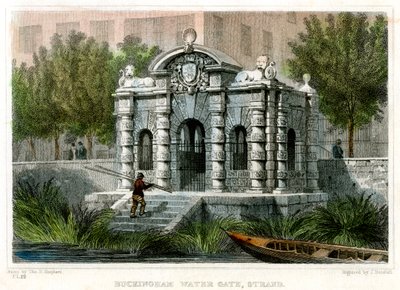 बकिंघम वॉटर गेट, स्ट्रैंड, वेस्टमिंस्टर, लंदन, 1830। द्वारा जे हेंशालो