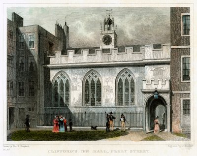 क्लिफर्ड्स इन हॉल, फ्लीट स्ट्रीट, सिटी ऑफ़ लंदन, 1830। द्वारा जे हिंचक्लिफ