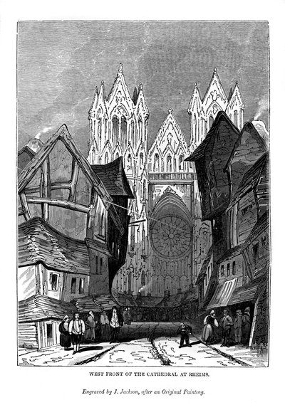 रीम्स, 1843 में कैथेड्रल के पश्चिम सामने द्वारा जे। जैक्सन