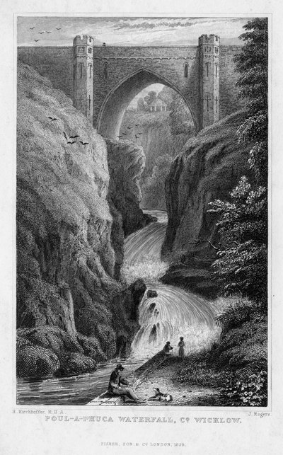 पौल ए फुका वाटरफॉल, काउंटी विकलो, 1829। द्वारा जे रोजर्स