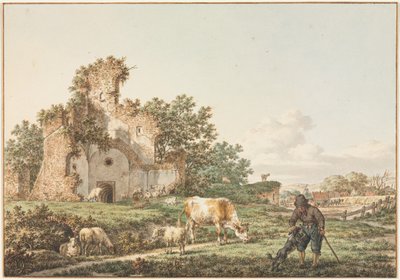 रुएइन के साथ पेस्टल लैंडस्केप, 1799। द्वारा याकूब बिल्लियों