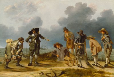 स्किटल्स का खेल, c.1635-40 (ओक पैनल पर तेल) द्वारा जैकब डक