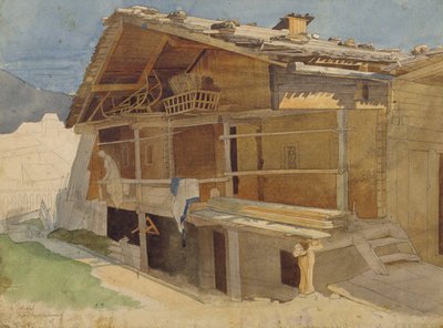 फार्महाउस अंडर कंस्ट्रक्शन, 1829 (कागज पर कलम और स्याही और डब्ल्यूसी) द्वारा जैकब जेन्स्लर