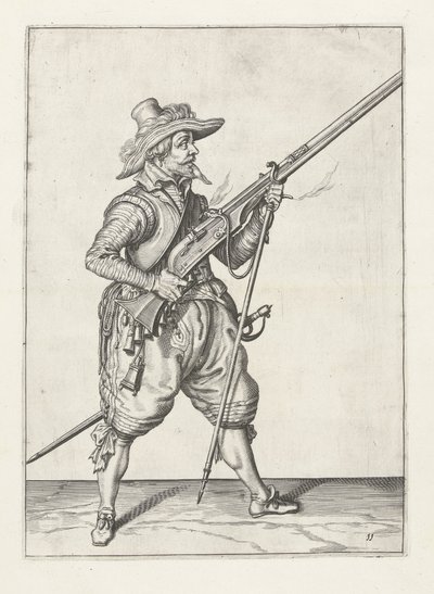 Musketeer अपने furket को नीचे रखते हुए, c.1600 द्वारा जैकब II डे घियान
