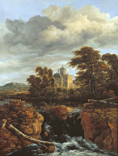 झरना और महल के साथ लैंडस्केप, c.1670 द्वारा Jacob van Ruisdael