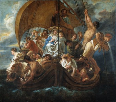 एक नाव में पवित्र परिवार, 1652। द्वारा Jacob Jordaens