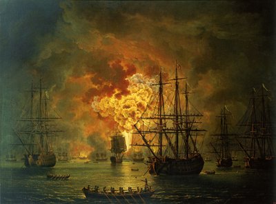 चेसमा की खाड़ी में तुर्की बेड़े का विनाश, 1772 द्वारा Jacob Philippe Hackert