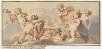 पाँच वेदी पर एक वेदी पर बलि चढ़ाते हैं। 1723 द्वारा जैकब डे विट