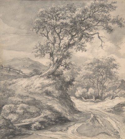 ओक ट्री के साथ टिब्बा लैंडस्केप, 1650-55। द्वारा जैकब वैन रुइसडेल
