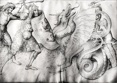 योद्धाओं और एक अजगर के बीच लड़ाई, c.1450 (वेल्लम पर स्याही) द्वारा जैकोपो बेलिनी