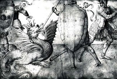 एक अजगर से लड़ने वाले योद्धा, c.1450 (वेल्लम पर स्याही) द्वारा जैकोपो बेलिनी