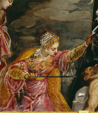 जूडिथ और होलोफर्नेस (कैनवास पर तेल), टिंटोरेटो, जैकोपो रोबस्टी (1518-94)/प्राडो, मैड्रिड, स्पेन - "" जूडिथ और होलोफर्न" का विवरण" जैकोपो रोबस्टी द्वारा पेंटिंग जिसे द टिंटोरेट (इल टिंटोरेटो) कहा जाता है (१५१८-१५९४) १६वीं शताब्दी का सूर् द्वारा जैकोपो रोबुस्टी टिंटोरेटो