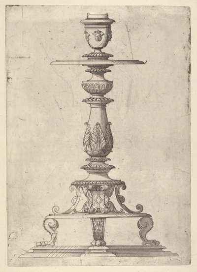 एक कैंडलस्टिक के लिए डिज़ाइन, 1548-49। द्वारा जैक्स एंड्रोएट डू सेर्सौ