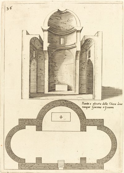 संत जेम्स और जॉन के चर्च की योजना और उत्थान, 1619। द्वारा जैक्स कैलोट