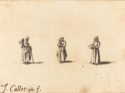 तीन महिलाएं, एक बच्चे को गोद में लिए हुए, संभवत: 1634। द्वारा जैक्स कैलोट
