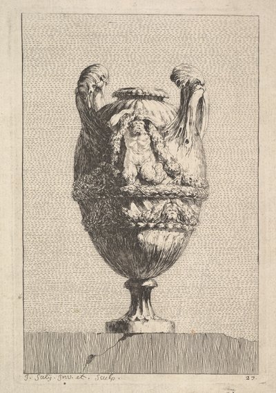 फूलदान एक पुरुष सायरन के साथ एक माला पकड़े हुए, से: Vases, 1746। द्वारा जैक्स फ्रांकोइस जोसेफ सैली
