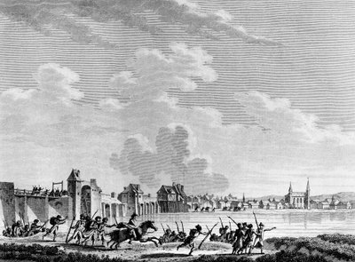फ्रांसीसी क्रांति: 13 जुलाई 1793 को डेरौटे डी पासी (पेसी सुर यूरे या पेसी-सुर-यूरे)। स्वेबैक के बाद बर्थौट द्वारा उत्कीर्णन। पेरिस, क्रांति के इतिहास संस्थान का पुस्तकालय द्वारा जैक्स फ्रेंकोइस जोसेफ स्वेबाक