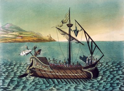 जैक्स ग्रासेट डी सेंट-सौवेर (1757-1810) द्वारा रोमन गैली युद्धपोत पर डुइलियस कोरवस (बोर्डिंग डिवाइस), प्राचीन रोम से उत्कीर्ण द्वारा जैक्स ग्रासेट डी सेंट सौवेउर