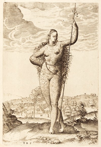 एक युवा चित्र महिला, c1585 (बीडब्ल्यू उत्कीर्णन) द्वारा जैक्स ले मोयने