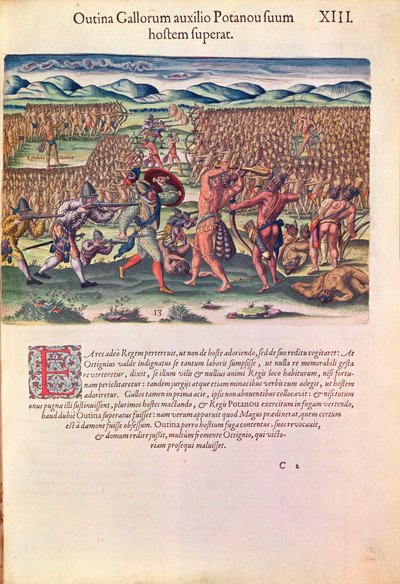 फ्रैंच में भारतीयों की मदद &39;ब्रेविस नराटियो ..&39; से, Theodore de Bry (1528-98) द्वारा उत्कीर्ण फ्रैंकफर्ट में प्रकाशित, 1591 (111679 भी देखें) द्वारा जैक्स ले मोयने