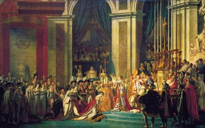2 दिसंबर 1804, 1807 को नोट्रे-डेम डे पेरिस में नेपोलियन का राज्याभिषेक। द्वारा जैक्स लुई डेविड