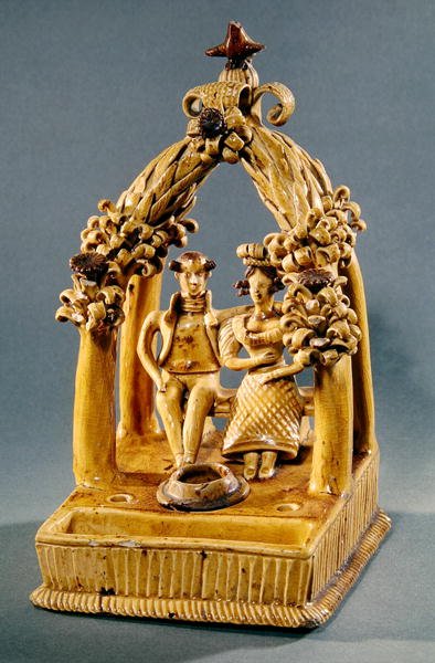 एक विवाहित जोड़े के साथ सेट लिखना, एक आर्बर के तहत बैठा, बॉर्न कार्यशाला (सिरेमिक) द्वारा जैक्स सेबस्टियन टैलबोट