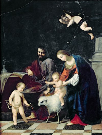पवित्र परिवार (संगमरमर पर तेल) द्वारा Jacques Stella