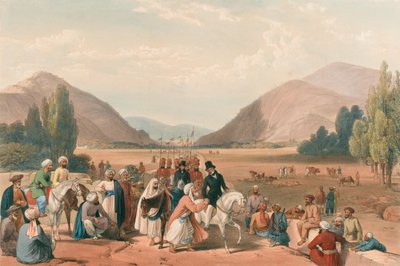 किला-काज़ी से काबुल में प्रवेश [sic]', c.1840 (लिथोग्राफ, रंगा हुआ) द्वारा जेम्स (बाद में) एटकिंसन