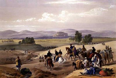 हेनरी ग्रेव्स द्वारा प्रकाशित चार्ल्स हाघे (1810-88) और लुई हाघे (1806-85) द्वारा उकेरी गई 'स्केच इन अफ़ग़ानिस्तान' से क्वेटा के किले का दृष्टिकोण द्वारा जेम्स (बाद में) एटकिंसन