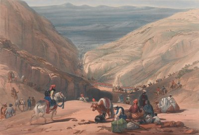 'द सेकेंड डिसेंट थ्रू द कूजा [sic] पास', c.1839 (लिथोग्राफ, टिंटेड) द्वारा जेम्स (बाद में) एटकिंसन