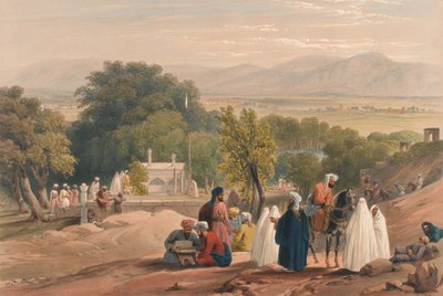 'सम्राट बाबर का मकबरा [sic],' c.1840 (लिथोग्राफ, रंगा हुआ) द्वारा जेम्स (बाद में) एटकिंसन