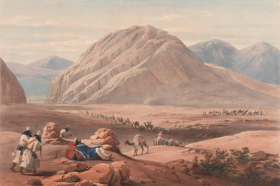 'बाबा-नौनी पर्वत का दृश्य', c.1839 (लिथोग्राफ, रंगा हुआ) द्वारा जेम्स (बाद में) एटकिंसन