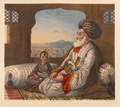 'दोस्त मोहम्मद काबुल का राजा और उसका सबसे छोटा बेटा' (लिथोग्राफ) द्वारा जेम्स (बाद में)