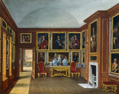 एडमिरल्स गैलरी, डेनियल हैवेल द्वारा उत्कीर्णन (1785-1826), जेम्स स्टेफनॉफ द्वारा डिजाइन पर आधारित (सीए 1788-1874), फ्रॉम द हिस्ट्री ऑफ द रॉयल रेजिडेंस द्वारा जेम्स (बाद में) स्टेफ़नॉफ़