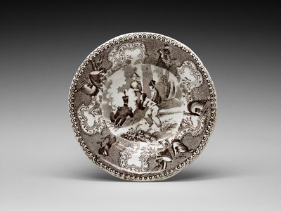 कप प्लेट, सी. 1837-1856 (ट्रांसफर प्रिंट के साथ लेड-ग्लेज़ेड मिट्टी के बरतन) द्वारा जेम्स (attr.to) बीचो
