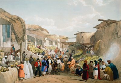 फल के मौसम के दौरान काबुल में बाजार, पहला एंग्लो-अफगान युद्ध, 1838-1842 द्वारा जेम्स एटकिंसन