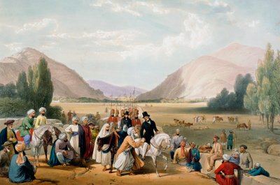 दोस्त मोहम्मद खान का समर्पण, काबुल, प्रथम आंग्ल-अफगान युद्ध, 1838-1842 द्वारा जेम्स एटकिंसन