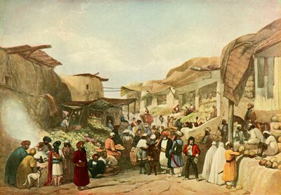 फलों के मौसम में काबुल में बाज़ार में मुख्य सड़क, c1840, 1901। द्वारा जेम्स एटकिंसन