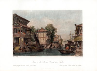 कैंटन, चीन, 1818 के पास, होनान नहर पर दृश्य। द्वारा जेम्स बी एलन