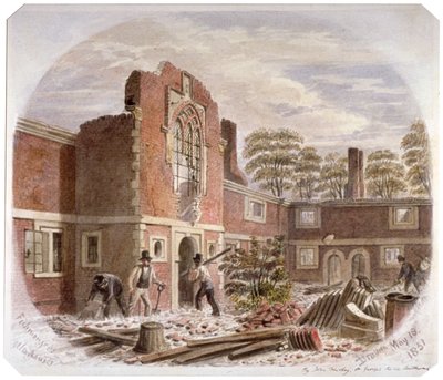सेंट पीटर अस्पताल, साउथवार्क, लंदन, 1851 को ध्वस्त करते हुए पुरुष द्वारा जेम्स फाइंडले