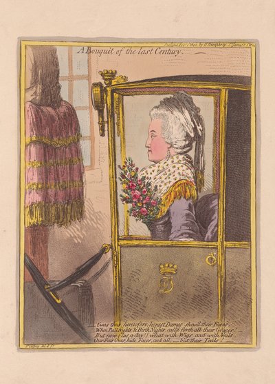 पिछली सदी का एक गुलदस्ता, पब। 1802 (हाथ के रंग का उत्कीर्णन) द्वारा जेम्स गिलियरे