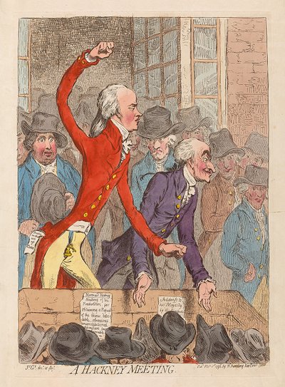 एक हैकनी बैठक, पब। 1796 (हाथ के रंग का उत्कीर्णन) द्वारा जेम्स गिलियरे