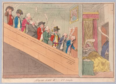 लेडी डब्ल्यू !!!!-! Ys Seraglio, पब में एक झलक। 1782 (हाथ के रंग का उत्कीर्णन) द्वारा James Gillray