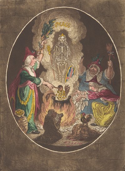 ए फैंटमसेगोरिया, सीन-कंज्यूरिंग-अप एन आर्म्ड-स्केलेटन, 5 जनवरी, 1803, 5 जनवरी, 1803। द्वारा जेम्स गिलियरे