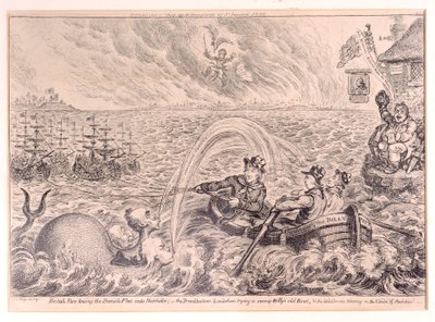 ब्रिटिश टार्स, डेनिश बेड़े को 1807 में हार्बर में ले जाते हुए द्वारा James Gillray