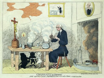 सेवानिवृत्ति में सिनसिनाटस, पब। 1782 (हाथ के रंग का उत्कीर्णन) द्वारा James Gillray