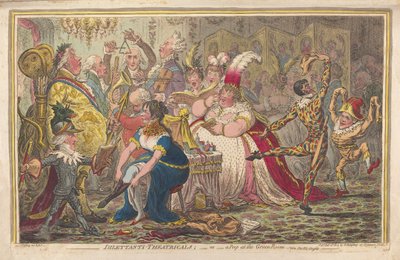दिलतंती नाट्यशाला या ग्रीन रूम में एक झलक, वीडियोग्राफी। Pic-Nic-Orgies, पब। 1803 (हाथ के रंग का उत्कीर्णन) द्वारा जेम्स गिलियरे