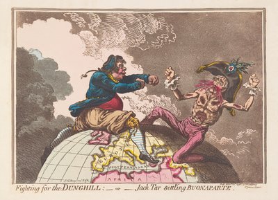 डनघिल या जैक टार के लिए लड़ते हुए बूनपार्ट, पब। 1798 (हाथ के रंग की नक्काशी) द्वारा James Gillray