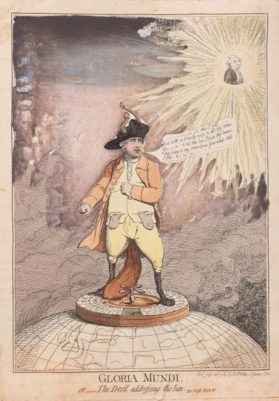 ग्लोरिया मुंडी ,, या डेविल सन, पब को संबोधित करते हुए। 1782 (हाथ के रंग का उत्कीर्णन) द्वारा जेम्स गिलियरे